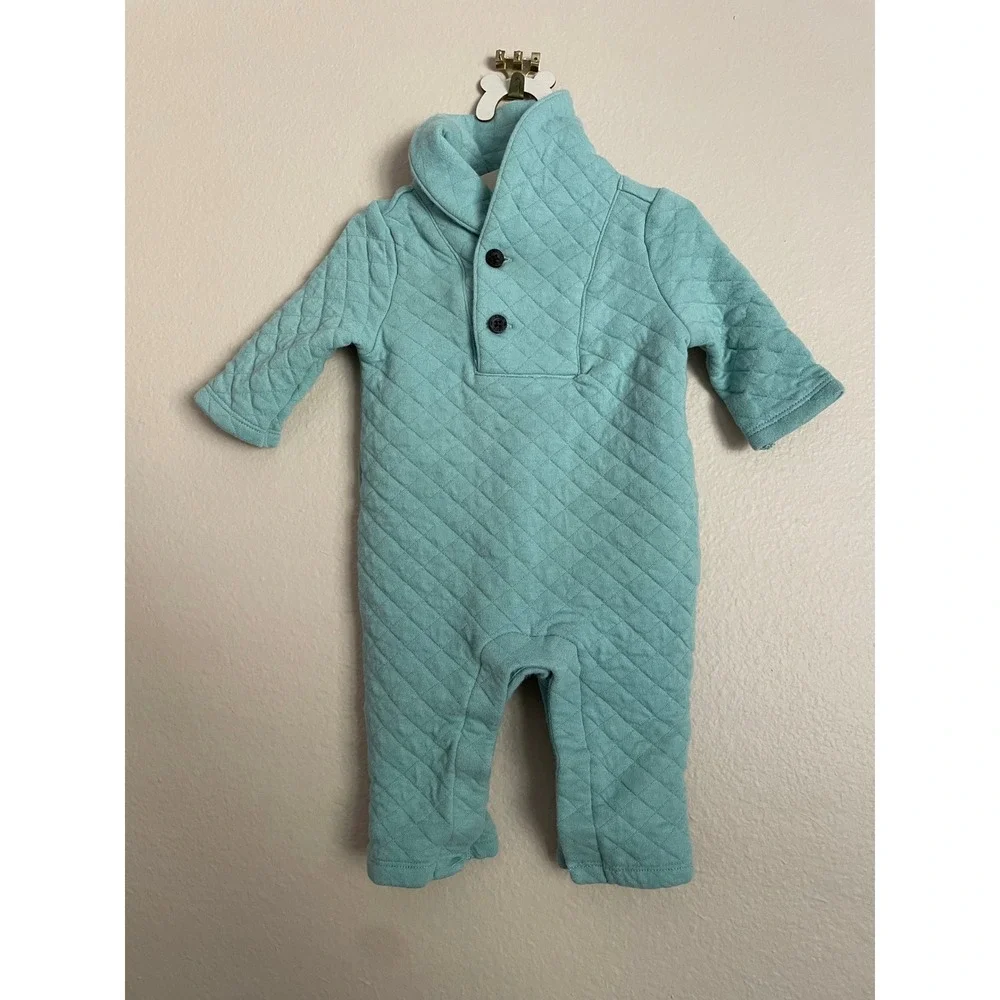 Janie and Jack Baby‎ Quilted Shawl Collar Onesie Teal Jumpsuit 0-3M Preppy Warm
